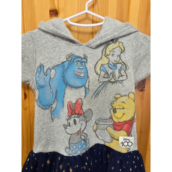 DISNEY 100 HOODED DRESS TULLE SKIRT GREY & NAVY BLUE COSPLAY ALICE GIRLS SMALL 6 - Picture 3 of 12
